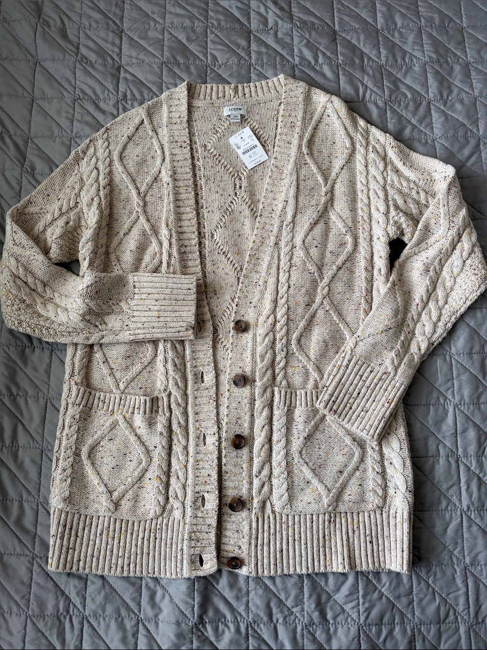 Women’s Cream Speckled Cable-Knit Cardigan